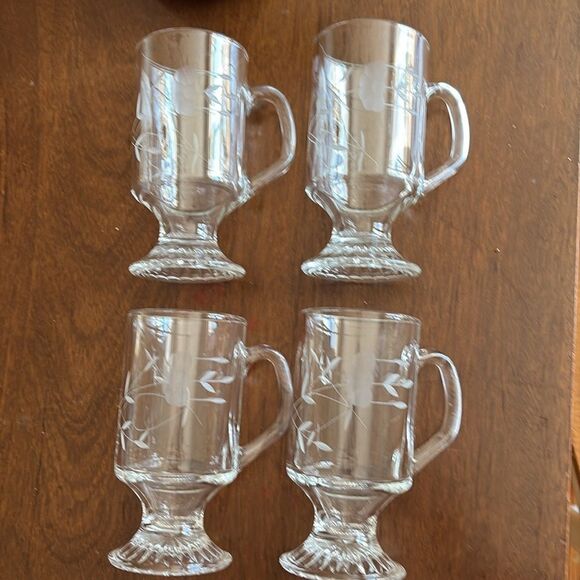 Vintage Princess House Heritage Pattern Etched Crystal Hot Beverage Mugs x4 - Picture 1 of 4